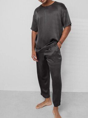 LUNYA Lahgo Washed SILK Set luxury loungewear in Meditative Grey